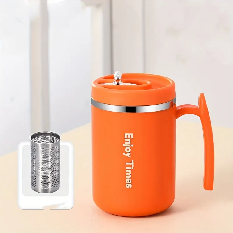 1pc, Coffee Mug With Optional Straw And Infuser, 304 Stainless Steel Coffee Cups, Water Cups, Summer Winter Drinkware, Gifts