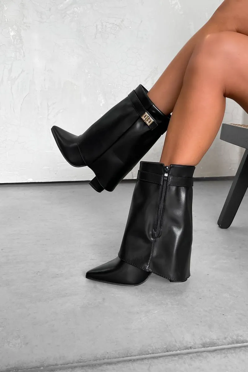 APRIL Flared Calf Boots - Black PU