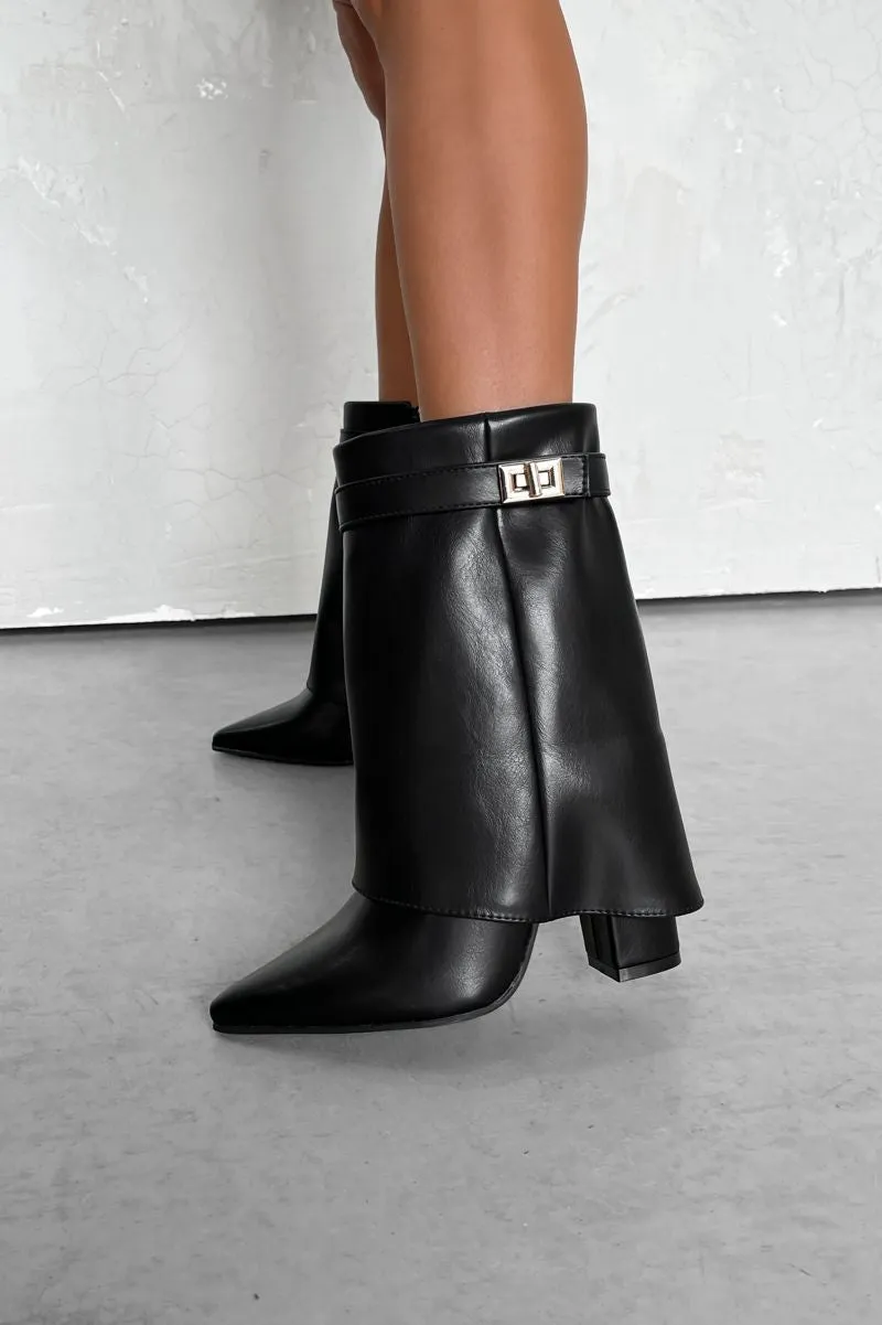 APRIL Flared Calf Boots - Black PU