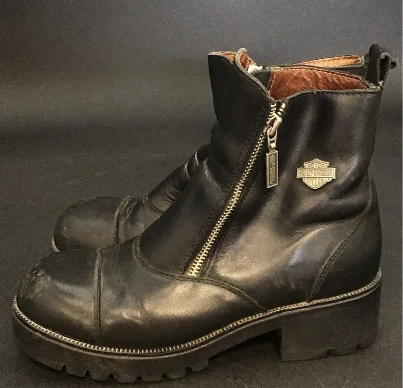 Harley-Davidson Women's 82016 Black Leather Biker Boots - Size 8