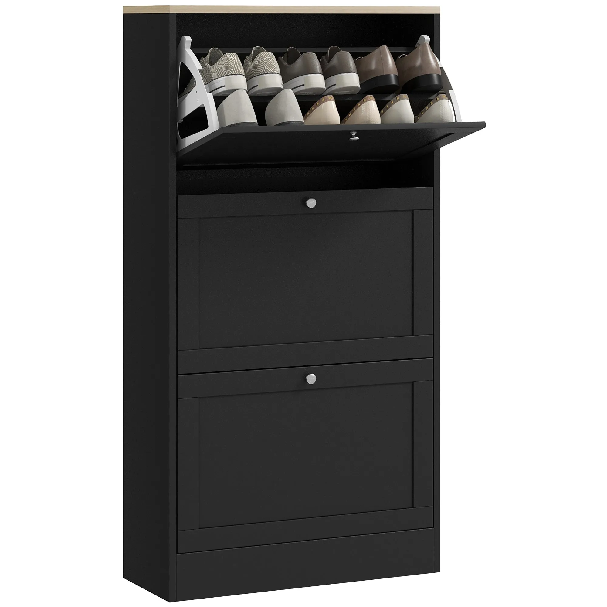 HOMCOM Modern Compact Three-Drawer Shoe Storage Cabinet - Black
