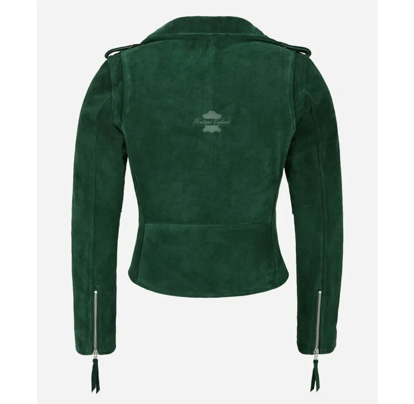 Ladies Brando Jacket Classic Biker Style Slim Fit Suede Leather Jacket