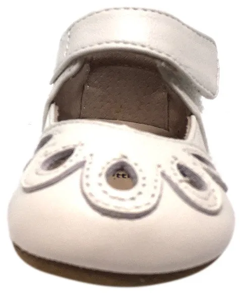 Livie & Luca Girl's Petal Milk Shimmer Smooth Leather with Petal Cutout Hook and Loop Mary Jane Shoes