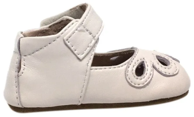Livie & Luca Girl's Petal Milk Shimmer Smooth Leather with Petal Cutout Hook and Loop Mary Jane Shoes