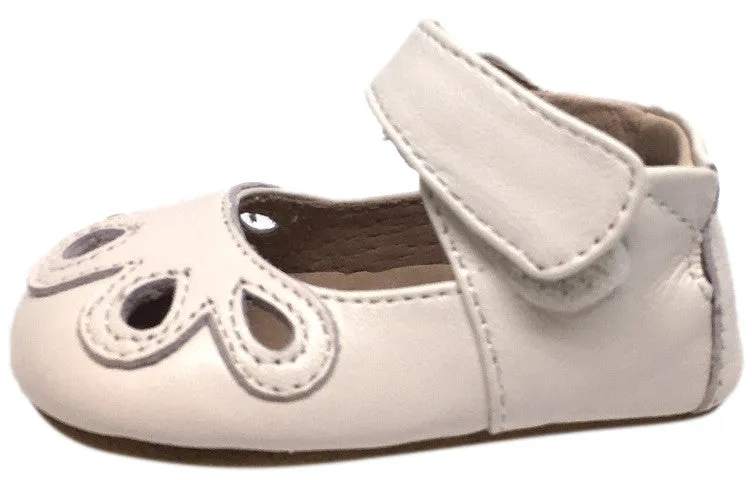 Livie & Luca Girl's Petal Milk Shimmer Smooth Leather with Petal Cutout Hook and Loop Mary Jane Shoes
