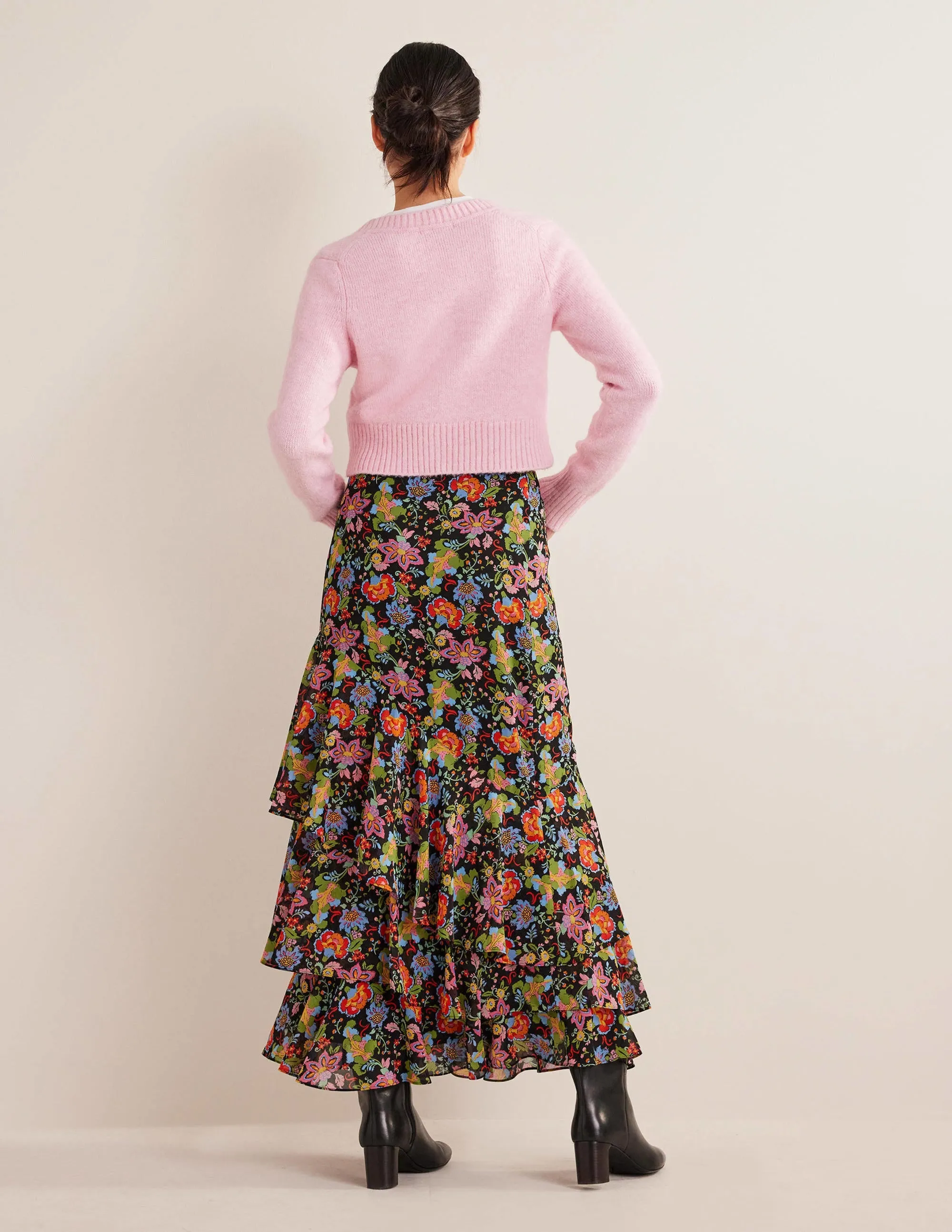 Multi Ruffle Maxi Skirt-Black, Carnation Garden