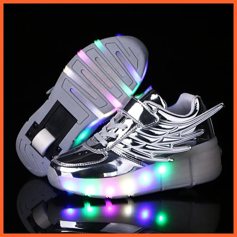New Pink Black Led Light Roller Skate Shoes For Children | Kids Sneakers With One Wheels