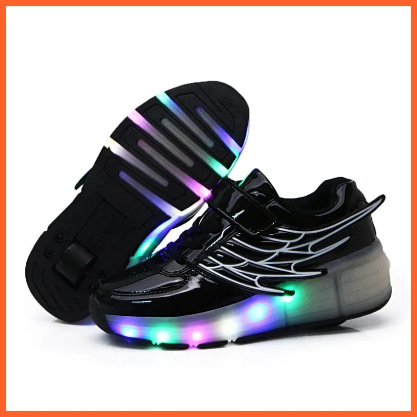 New Pink Black Led Light Roller Skate Shoes For Children | Kids Sneakers With One Wheels
