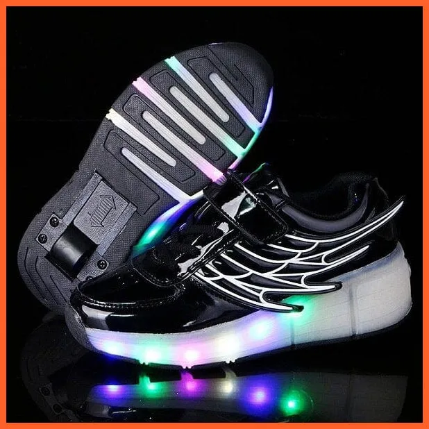 New Pink Black Led Light Roller Skate Shoes For Children | Kids Sneakers With One Wheels