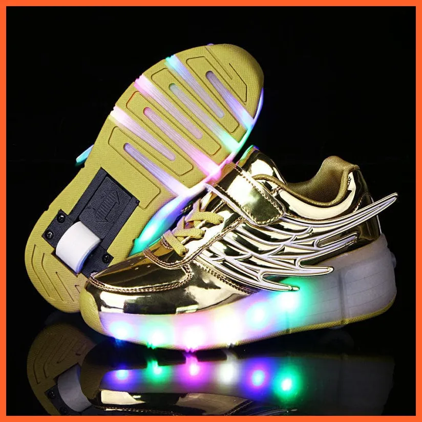 New Pink Black Led Light Roller Skate Shoes For Children | Kids Sneakers With One Wheels