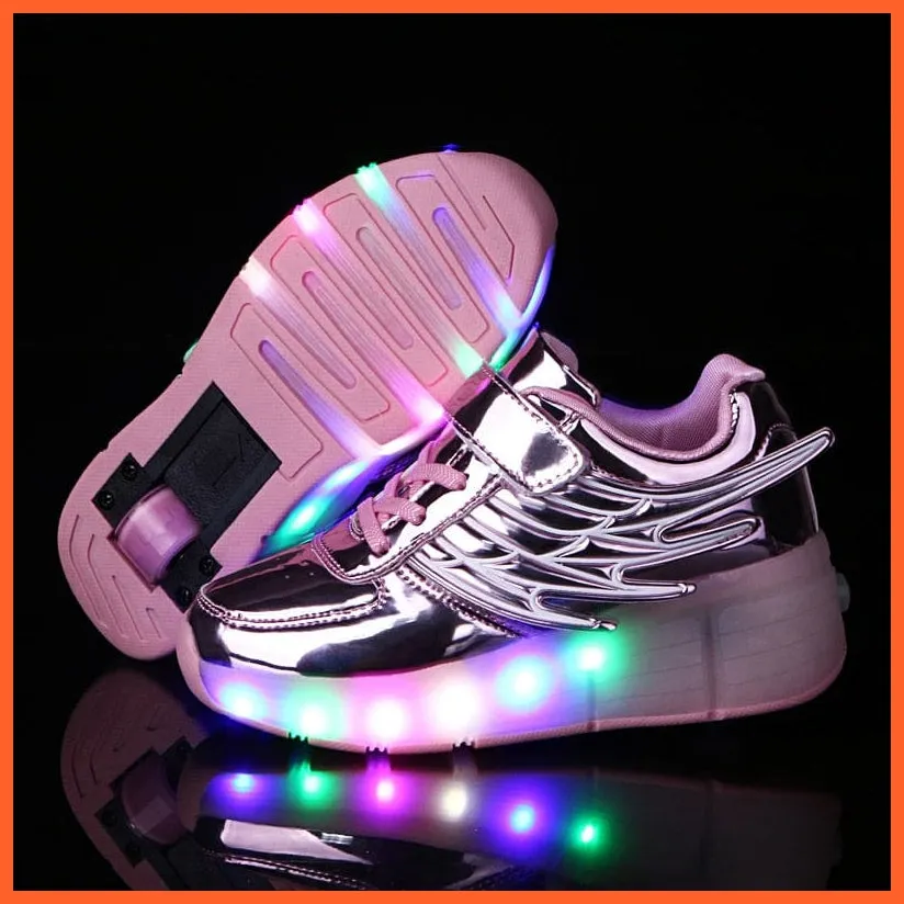 New Pink Black Led Light Roller Skate Shoes For Children | Kids Sneakers With One Wheels