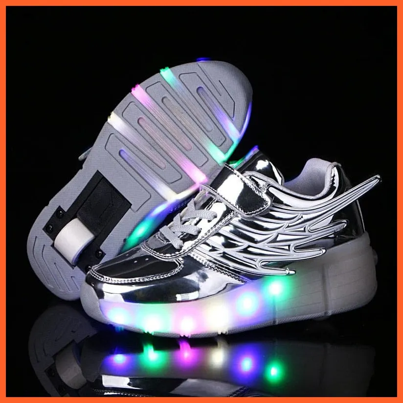 New Pink Black Led Light Roller Skate Shoes For Children | Kids Sneakers With One Wheels