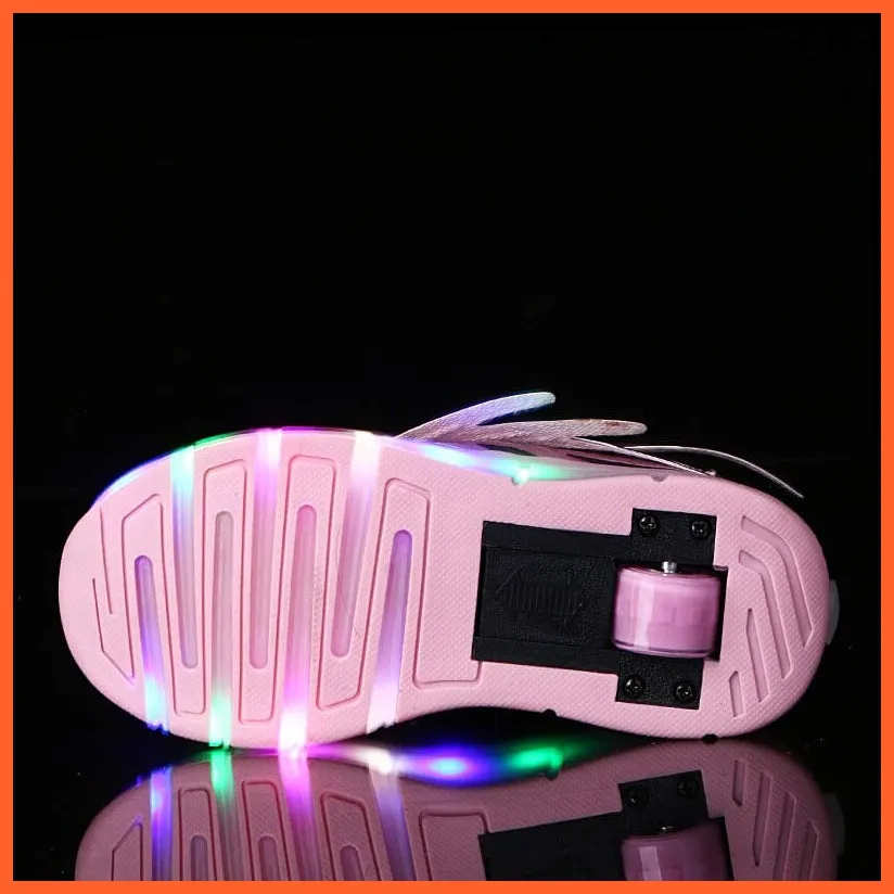 New Pink Black Led Light Roller Skate Shoes For Children | Kids Sneakers With One Wheels
