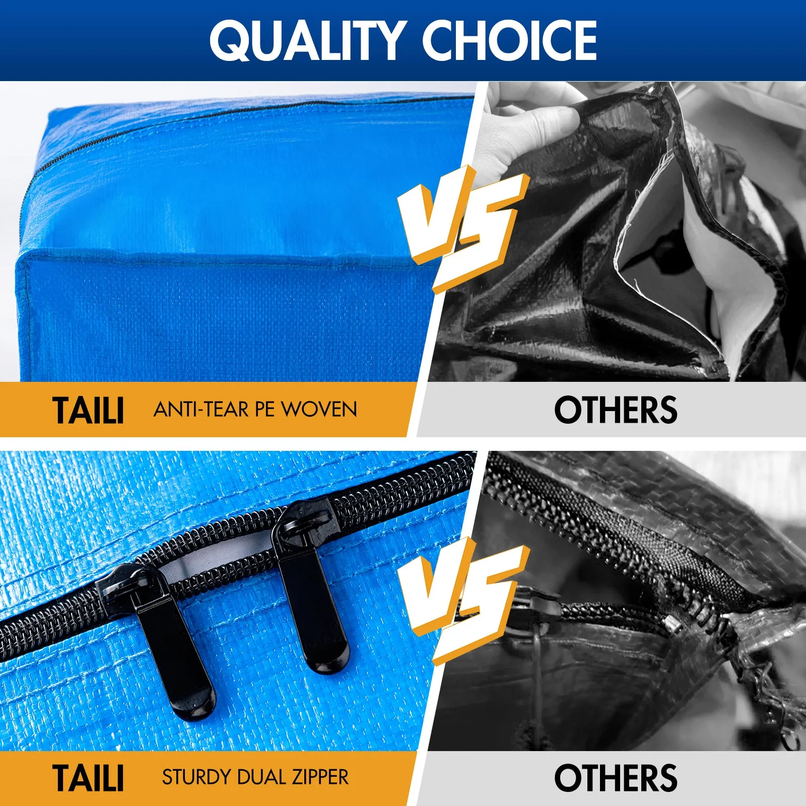 TAILI Heavy Duty Moving Bags, 6 Pack Extra Large Storage Bags with Strong Handles and Zippers for College Dorm Camping Moving Supplies, Blue Storage Totes for Convenient Storage, Clothes Moving Bags