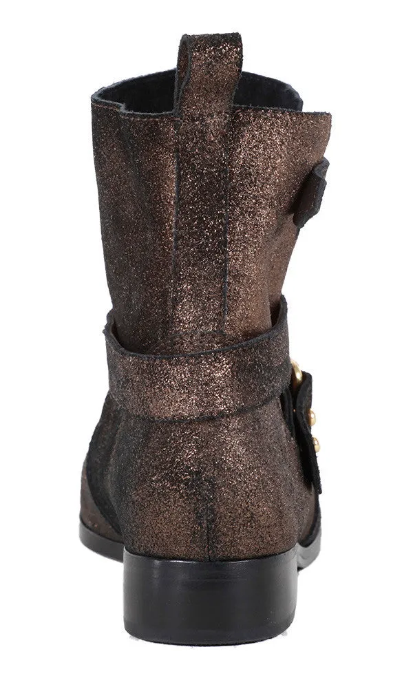 WEST METALLIC SUEDE ANKLE MOTO